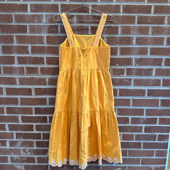 J. Crew Embroidered Scalloped Tiered Midi Dress 0 Marigold - Picture 13 of 14